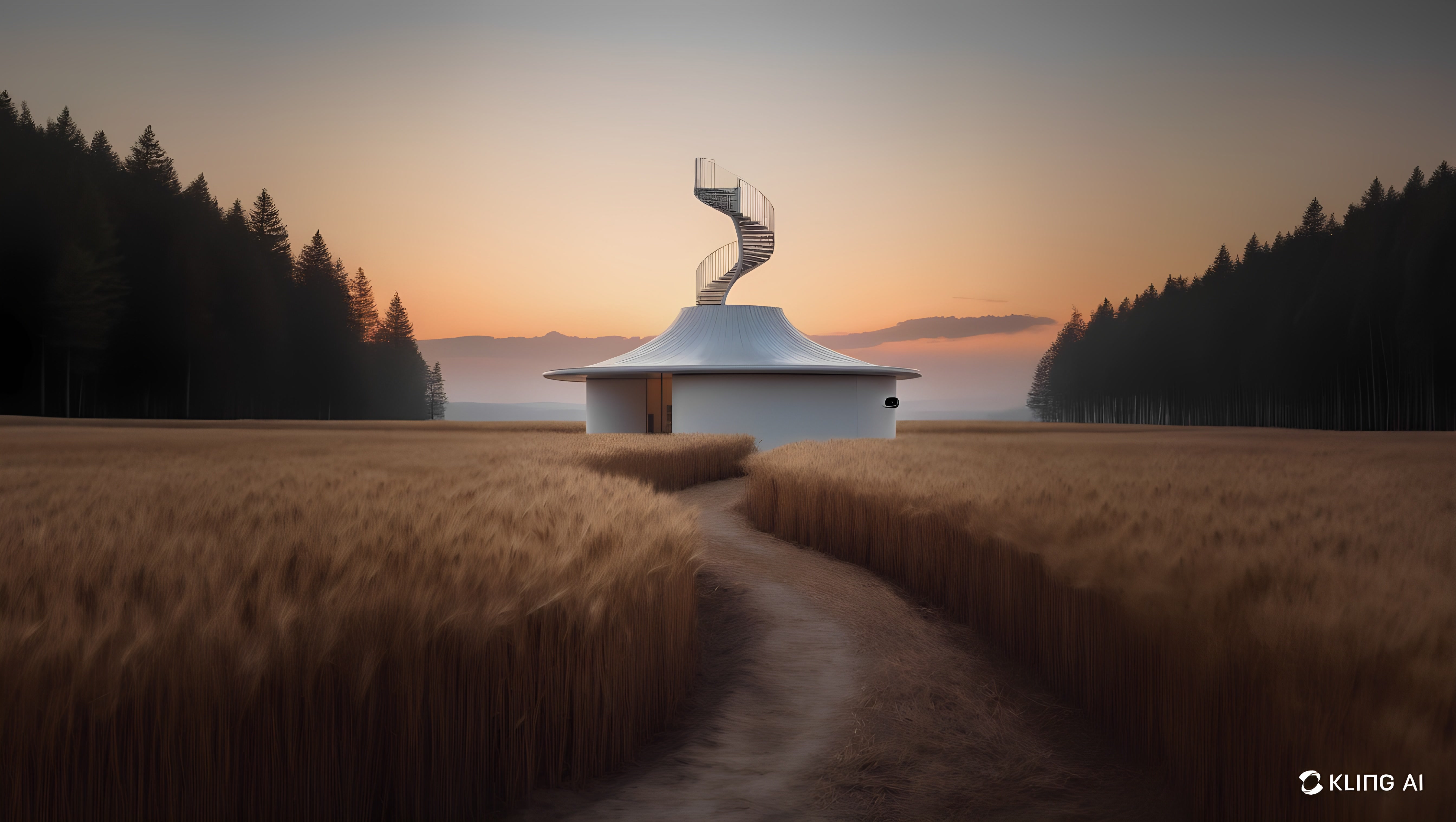 Moderner Bau auf einer Wiesener Erhebung mit Aussichtsturm.