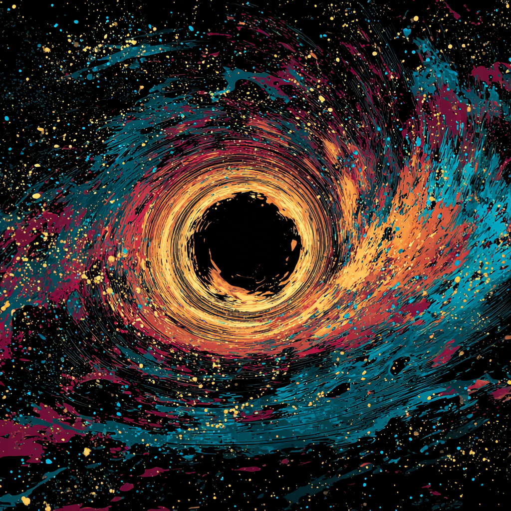 Abbildung eines Schwarzen Lochs im Weltraum mit einer spektakulären blaßgelben, roter und blauer Spirale fodderte quote be...